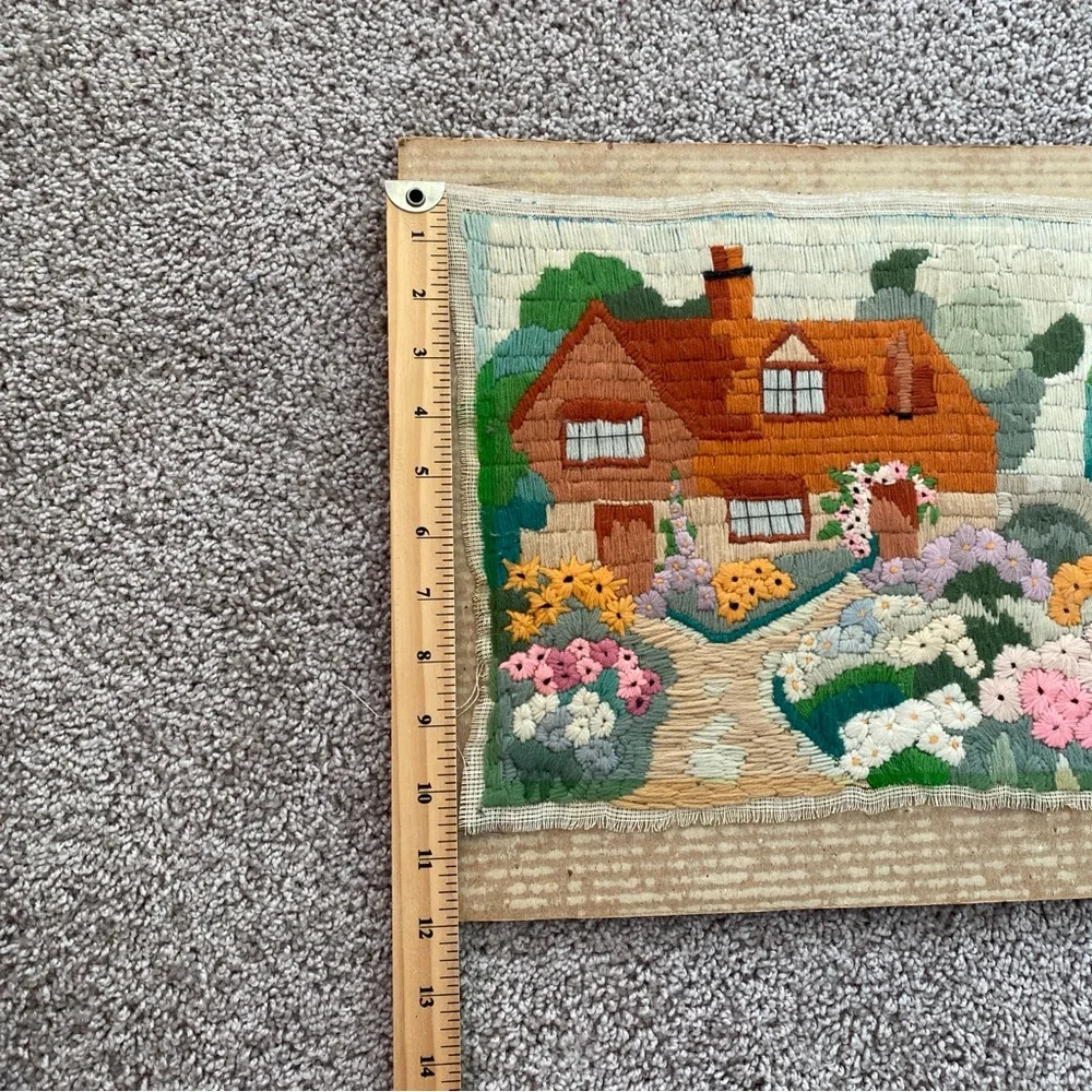 Vintage Handmade Cottage-core Longstitch Wall Fibre Art No Frame 13”x10.5” - Picture 4 of 8